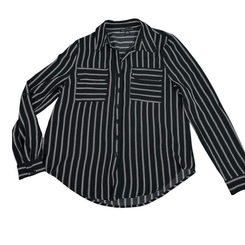 HAUTE MONDE Women’s Blouse Small Button Front Long Sleeve Stripe